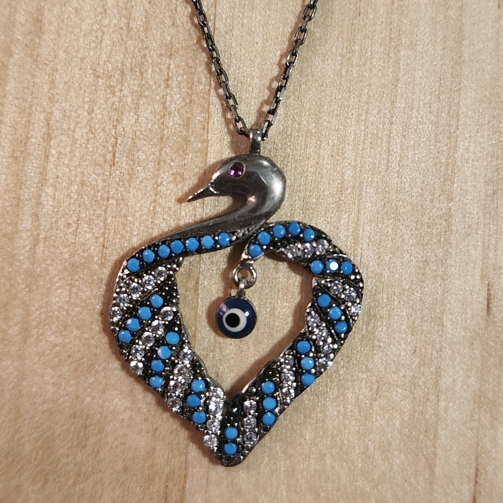 Turquoise Eye Swan Necklace